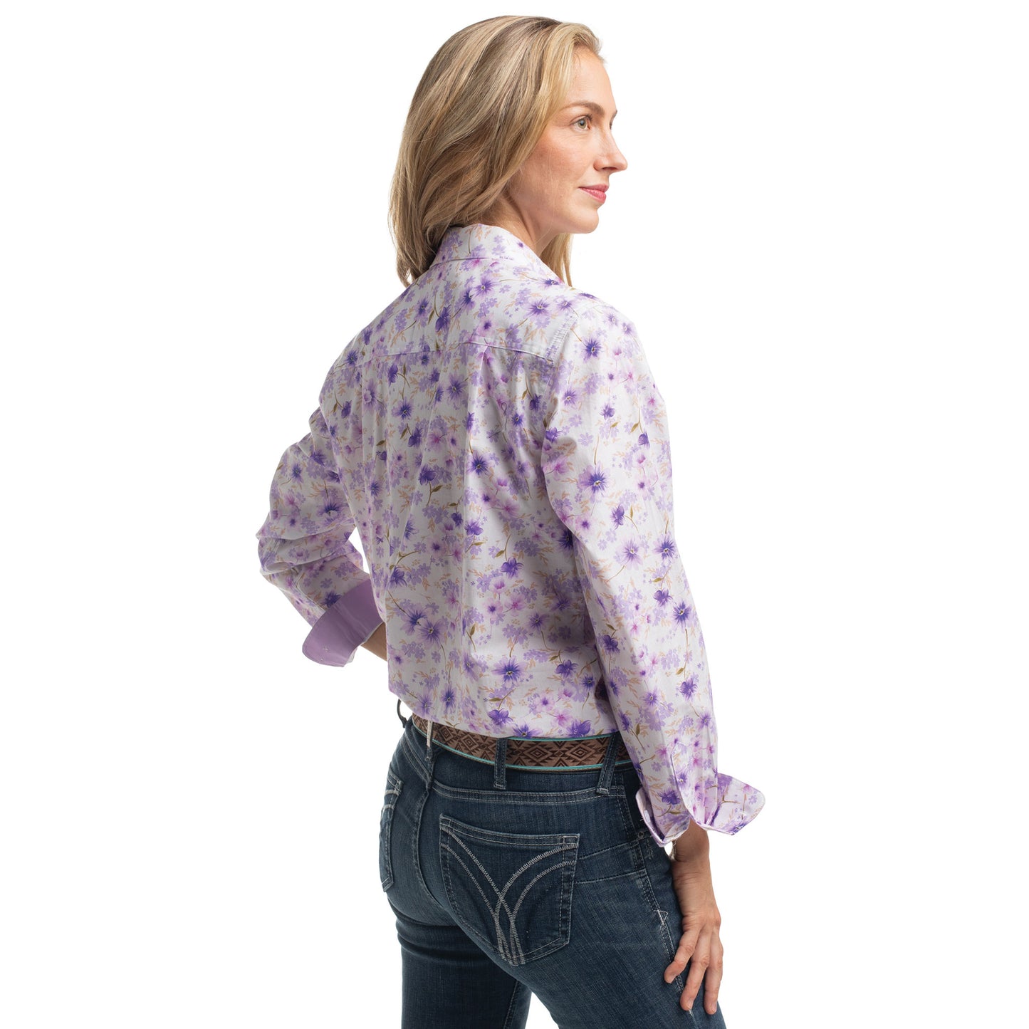 Just Country Women's Abbey Full Button Shirt  - Purple & White Wildflowers/Orchid