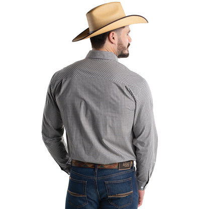 Just Country Men's Austin Full Button Workshirt - Moon Mist & White Check MWLS2669