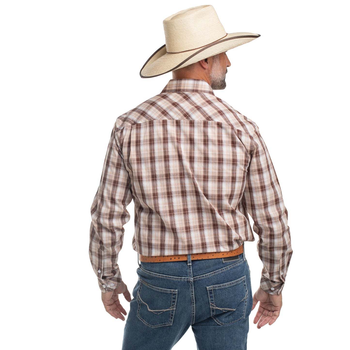 Just Country Men's Austin Full Button Workshirt -Tan, Chocolate & White Plaid