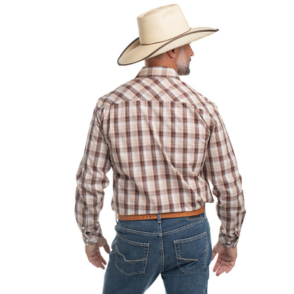 Just Country Men's Austin Full Button Workshirt -Tan, Chocolate & White Plaid