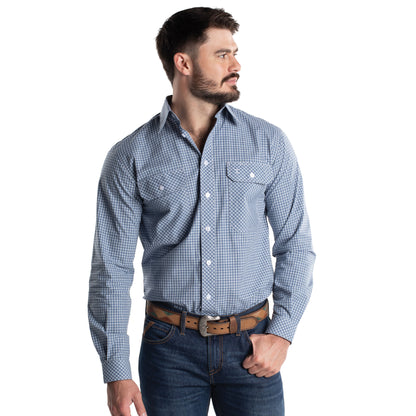Just Country Men's Austin Full Button Workshirt -Denim Blue/ White Check MWLS2670