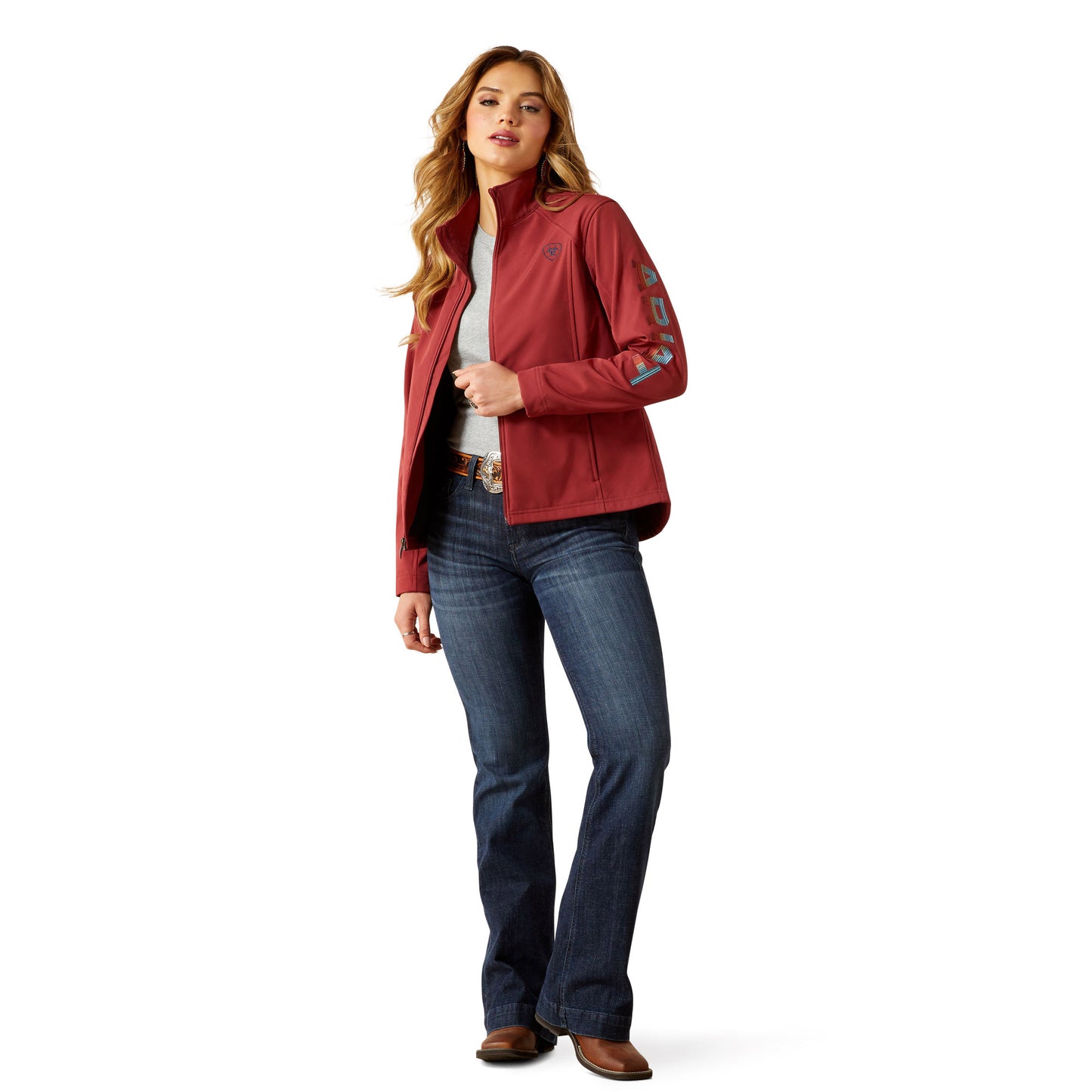 Ariat Women's Logo Softshell Jacket Burnt Russet/Stripe