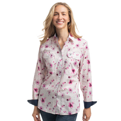 Just Country Women's Abbey Full Button Shirt  - Magenta Violets/ Navy