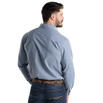 Just Country Men's Austin Full Button Workshirt -Denim Blue/ White Check MWLS2670