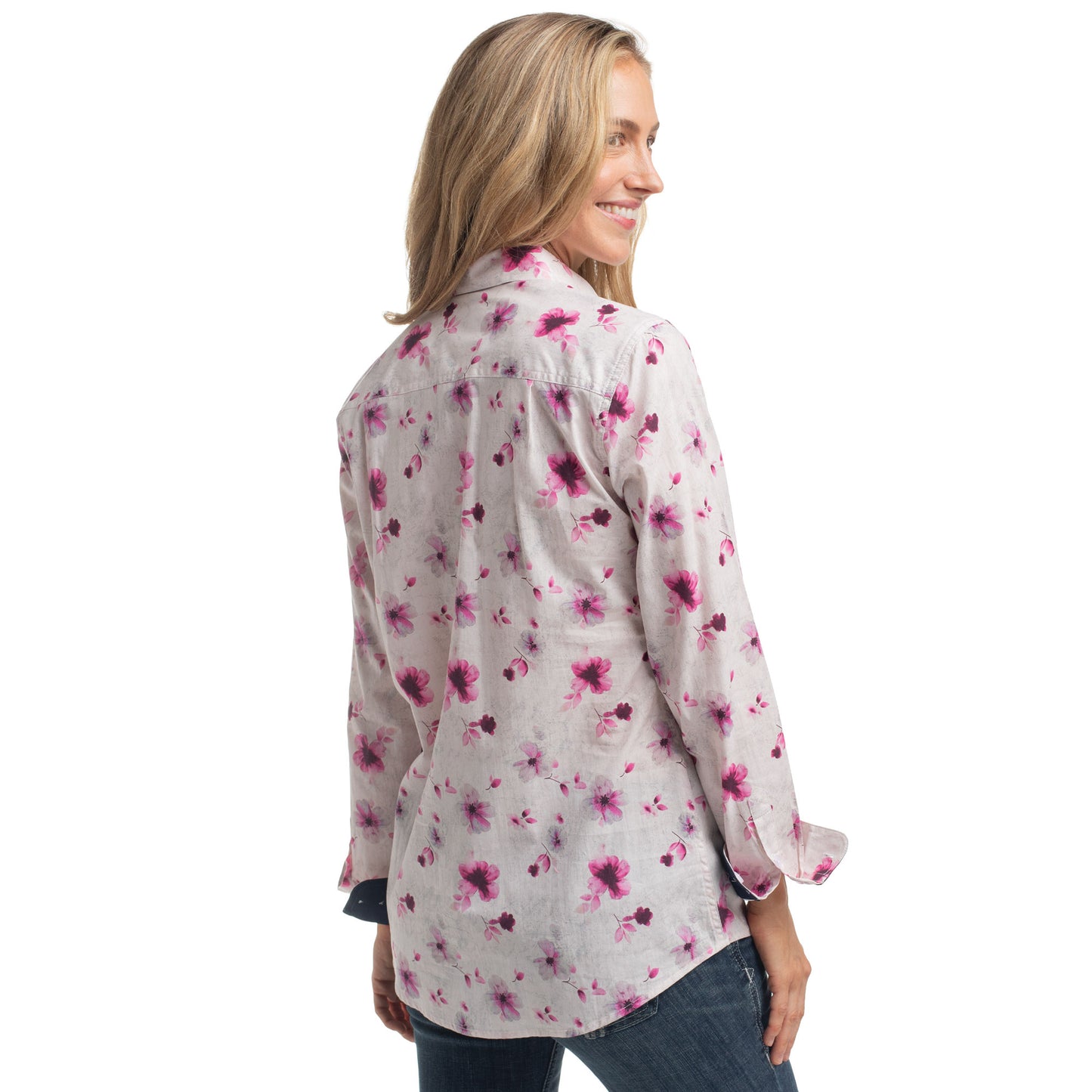 Just Country Women's Abbey Full Button Shirt  - Magenta Violets/ Navy