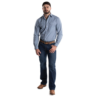 Just Country Men's Austin Full Button Workshirt -Denim Blue/ White Check MWLS2670