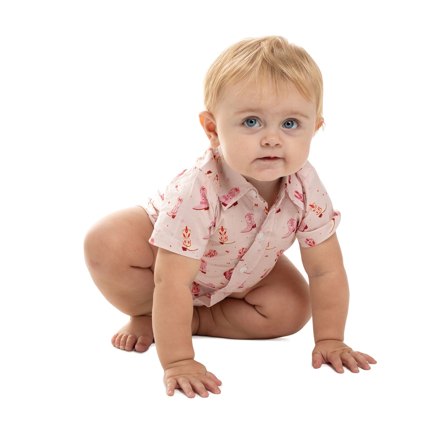 Just Country Infant Frankie Short Sleeve Full Button Jumpsuit -  Baby Pink Boots