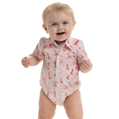 Just Country Infant Frankie Short Sleeve Full Button Jumpsuit -  Baby Pink Boots