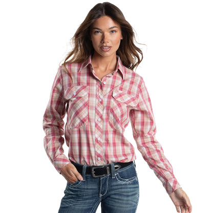 Just Country Women's Abbey Full Button Shirt  - Hot Pink, Castle Tan & White Plaid WWLS2677