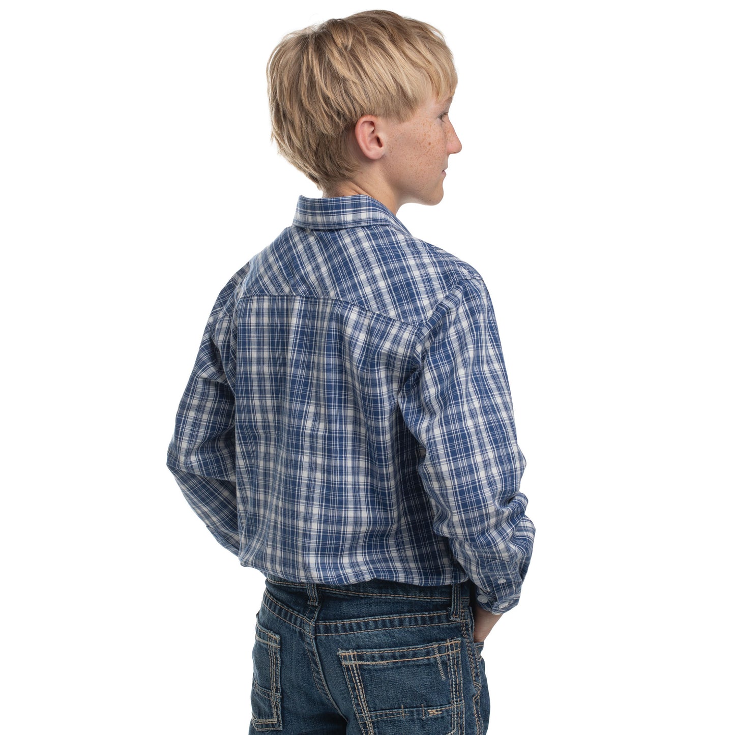 Just Country Boy's Brayden Half Button Workshirt - Royal Blue & White Plaid