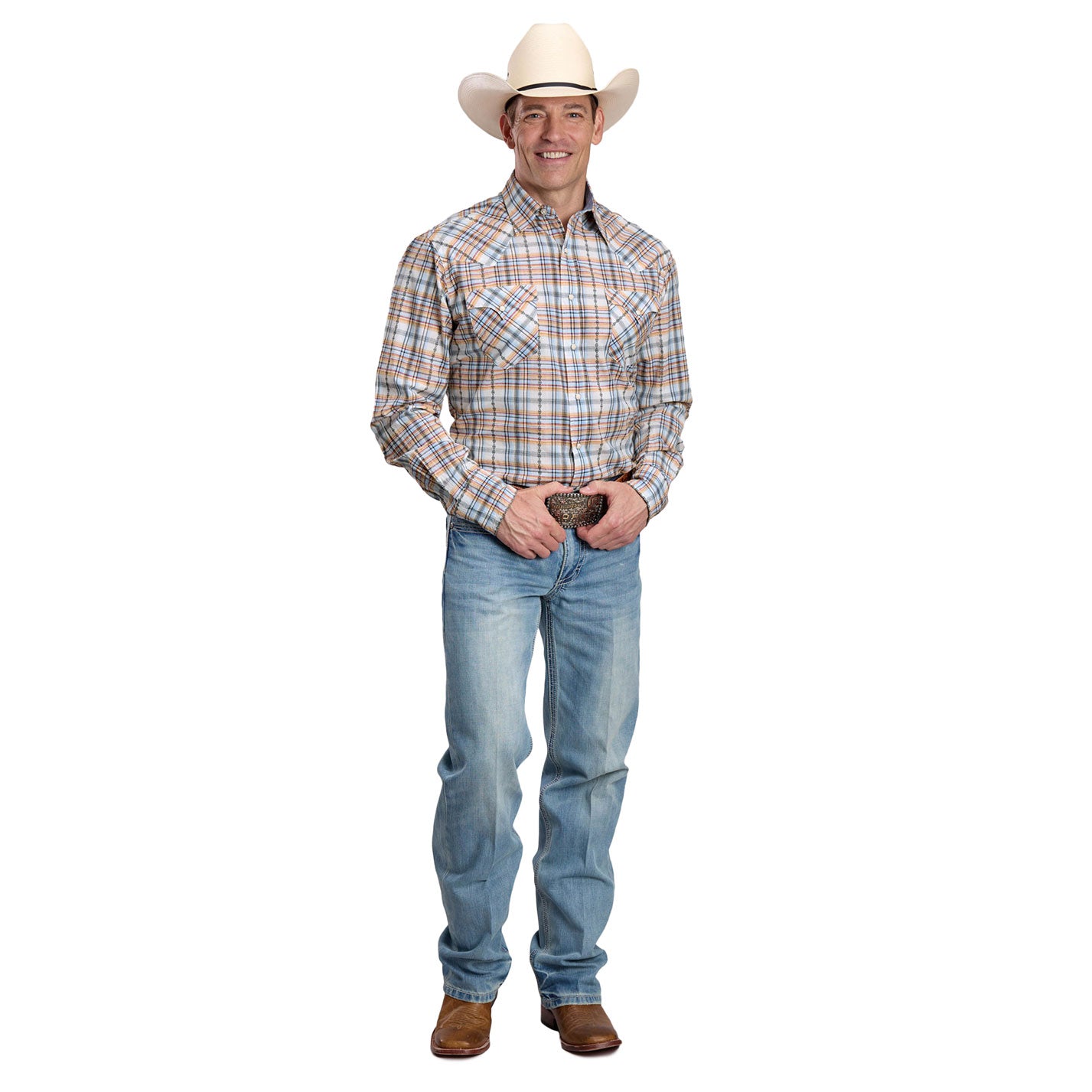 Roper Men's West Made Collection Long Sleeve Shirt Plaid White - 03-001-0062-0482