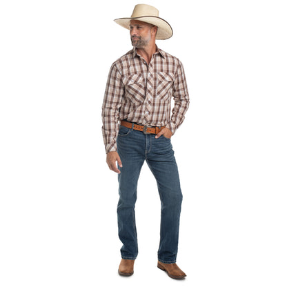Just Country Men's Austin Full Button Workshirt -Tan, Chocolate & White Plaid