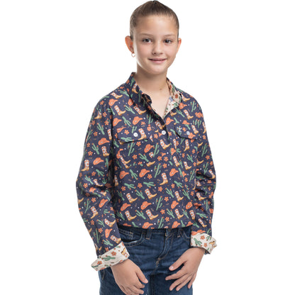 Just Country Girls Harper Half Button Workshirt - Navy Western Boots