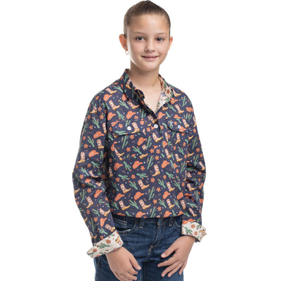 Just Country Girls Harper Half Button Workshirt - Navy Western Boots