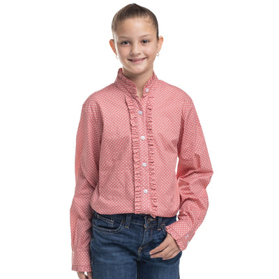 Just Country Girl's Gracie Frills Full Button Workshirt -Rosewater & White Mini Spots