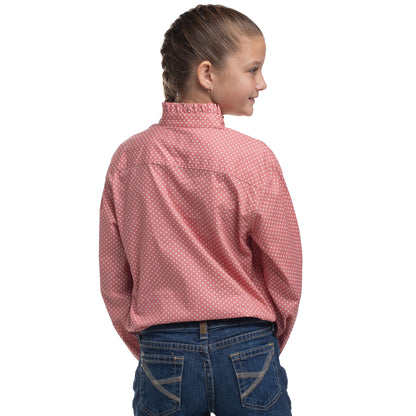 Just Country Girl's Gracie Frills Full Button Workshirt -Rosewater & White Mini Spots