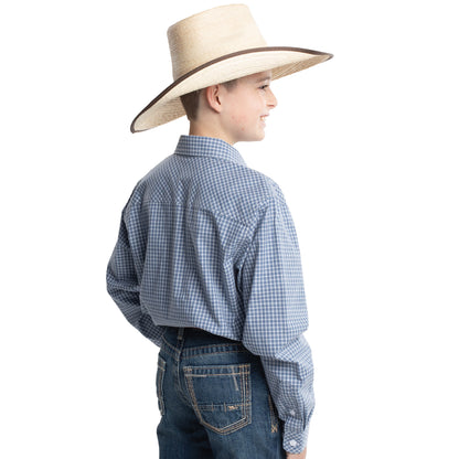 Just Country Boy's Brayden Half Button Workshirt - Denim Blue & White Check
