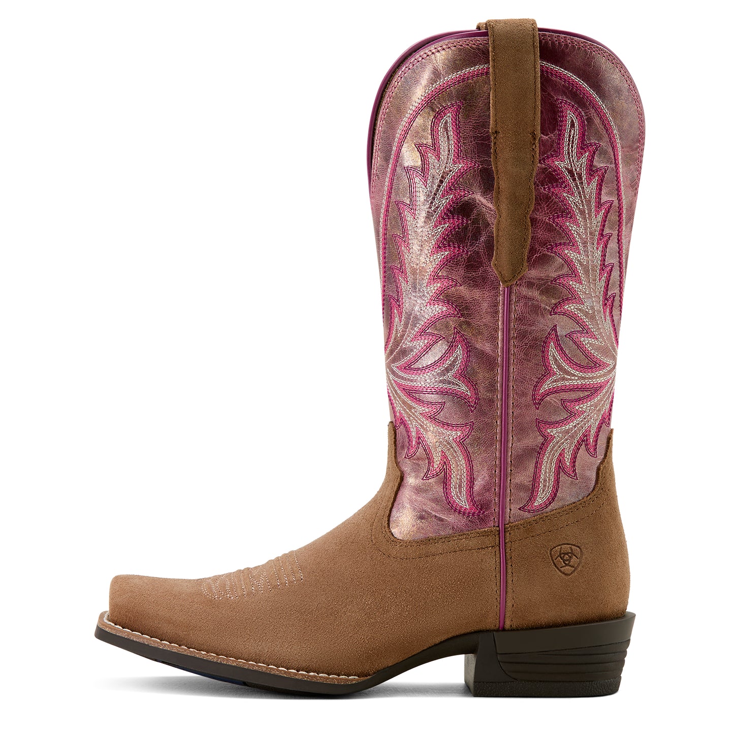 Ariat Women's Rock Creek Western Boot - Tawny Roughout/ Violet Pink Shine