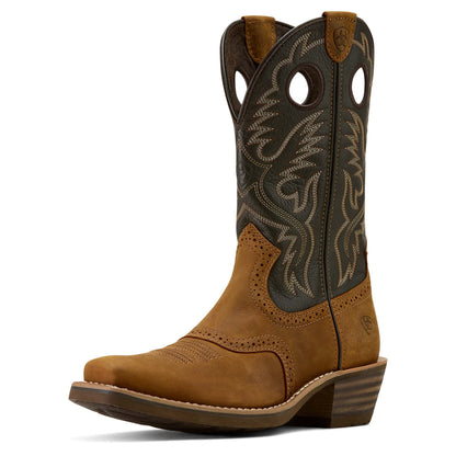 Ariat Men's Heritage Roughstock Square Toe Cowboy Boot - Status Brown/Chocolate Smoke