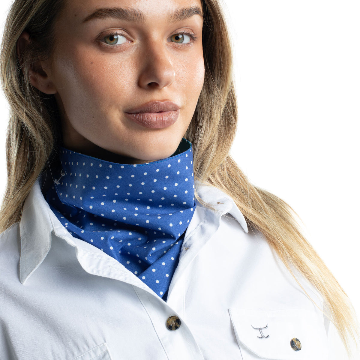 Just Country Carlee Doubled Sided Scarf - Bay Teal Spots / Deep Ultramarine Blue Spots