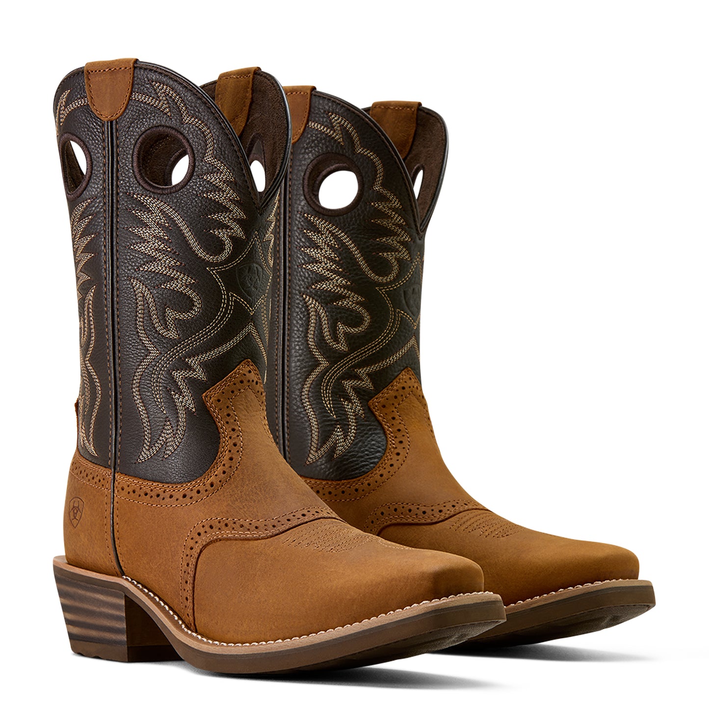 Ariat Men's Heritage Roughstock Square Toe Cowboy Boot - Status Brown/Chocolate Smoke