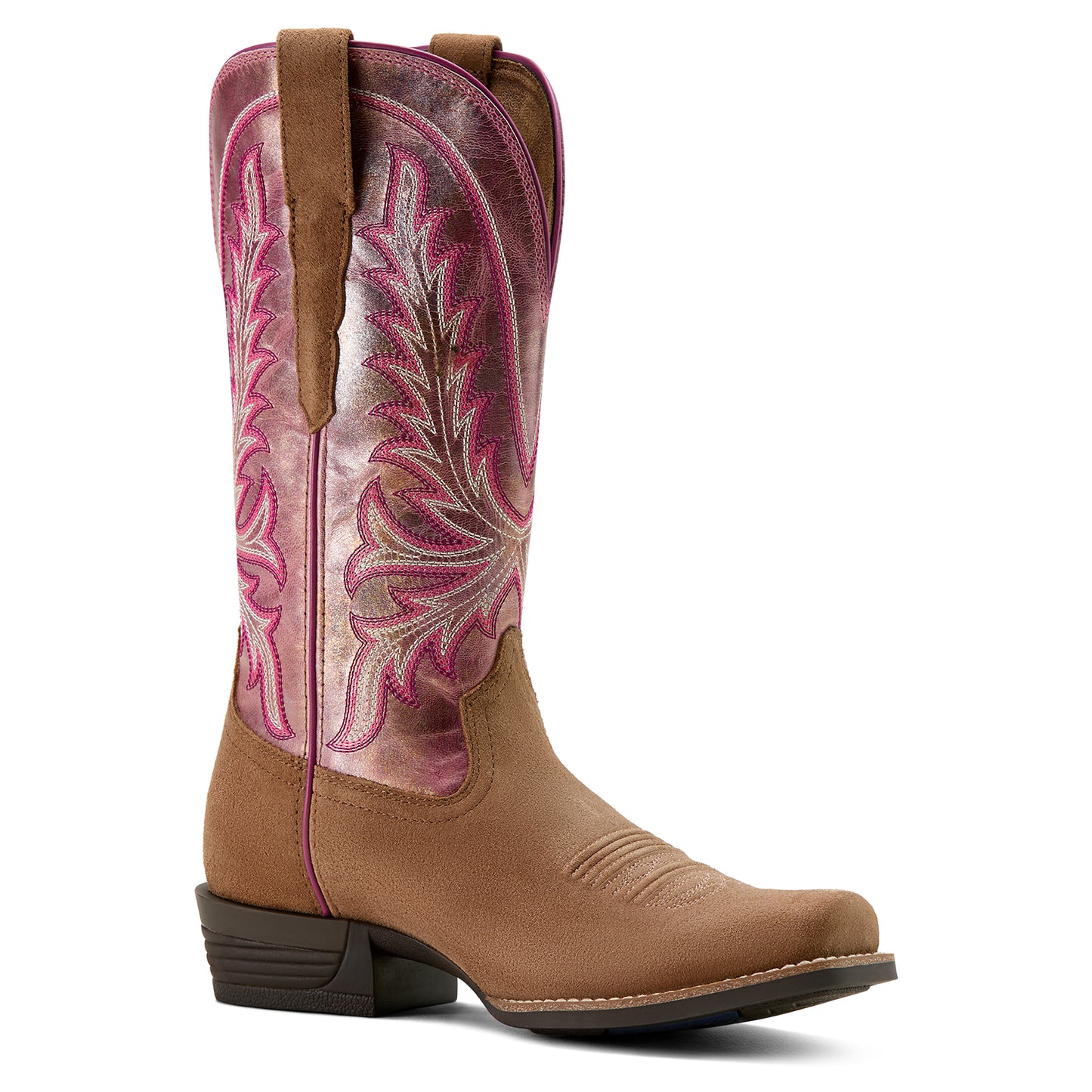 Ariat Women's Rock Creek Western Boot - Tawny Roughout/ Violet Pink Shine