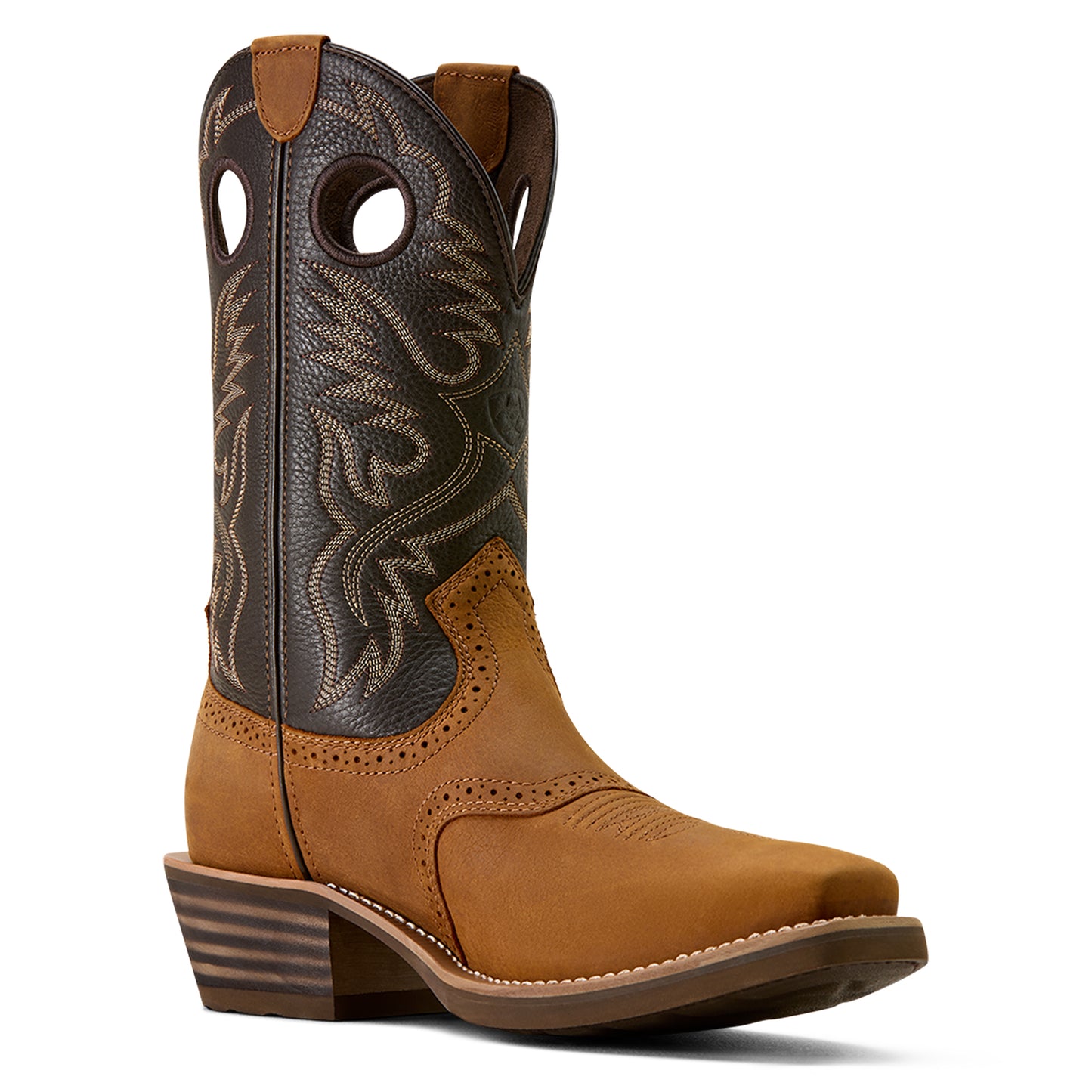 Ariat Men's Heritage Roughstock Square Toe Cowboy Boot - Status Brown/Chocolate Smoke
