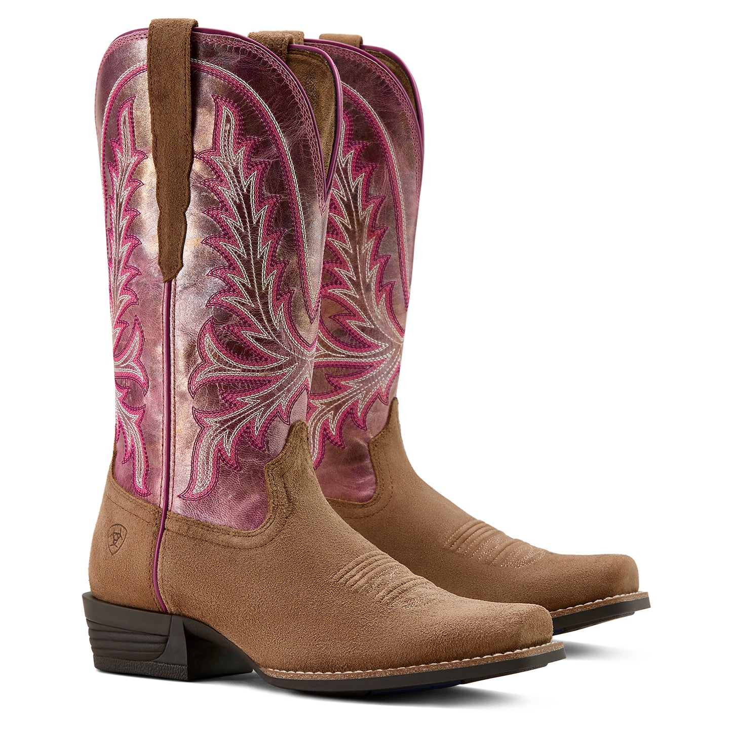 Ariat Women's Rock Creek Western Boot - Tawny Roughout/ Violet Pink Shine
