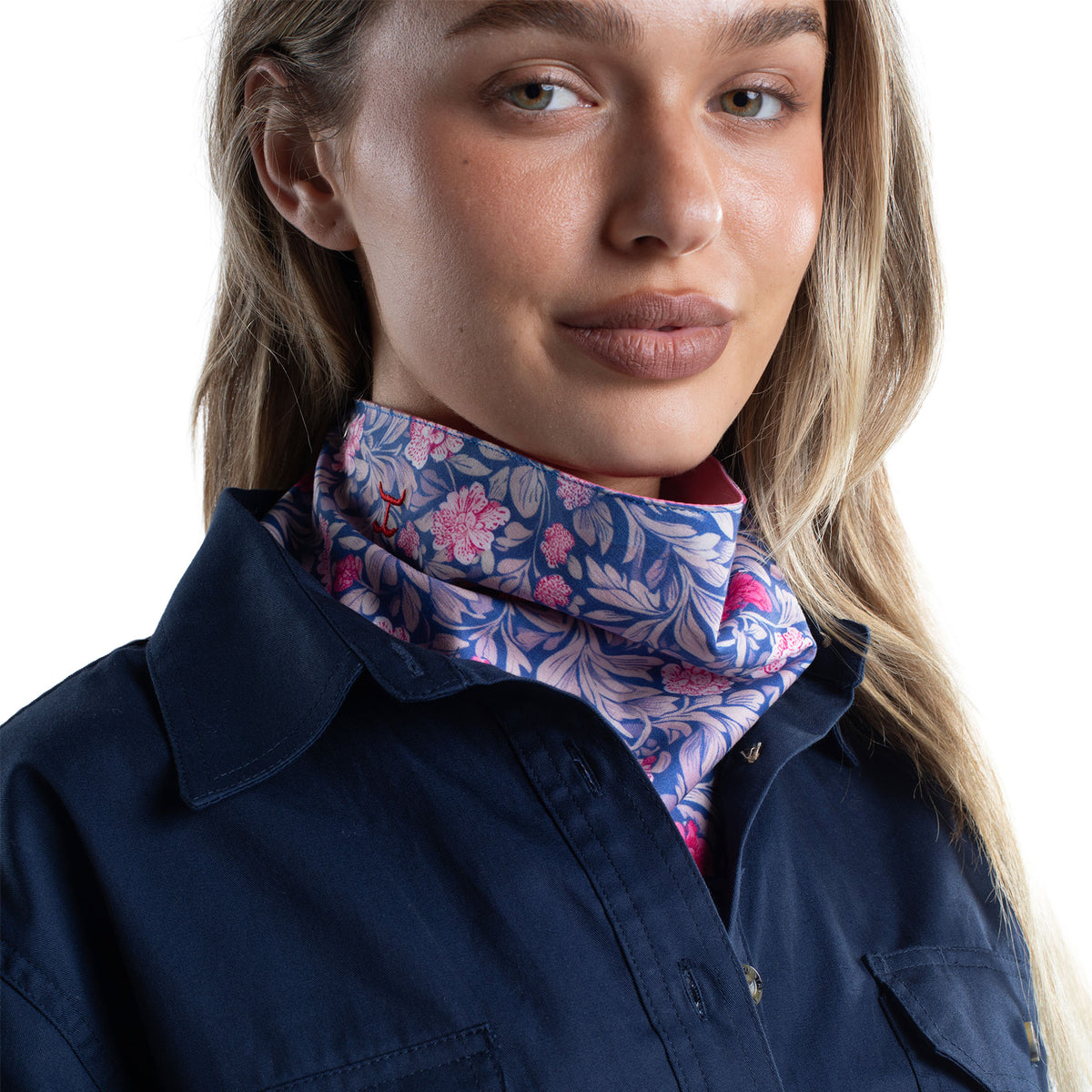 Just Country Carlee Doubled Sided Scarf - Deep Ultramarine Blue Chrysanthemum/ Rose SCF2684