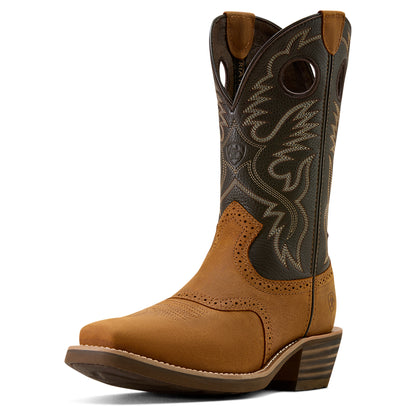 Ariat Men's Heritage Roughstock Square Toe Cowboy Boot - Status Brown/Chocolate Smoke