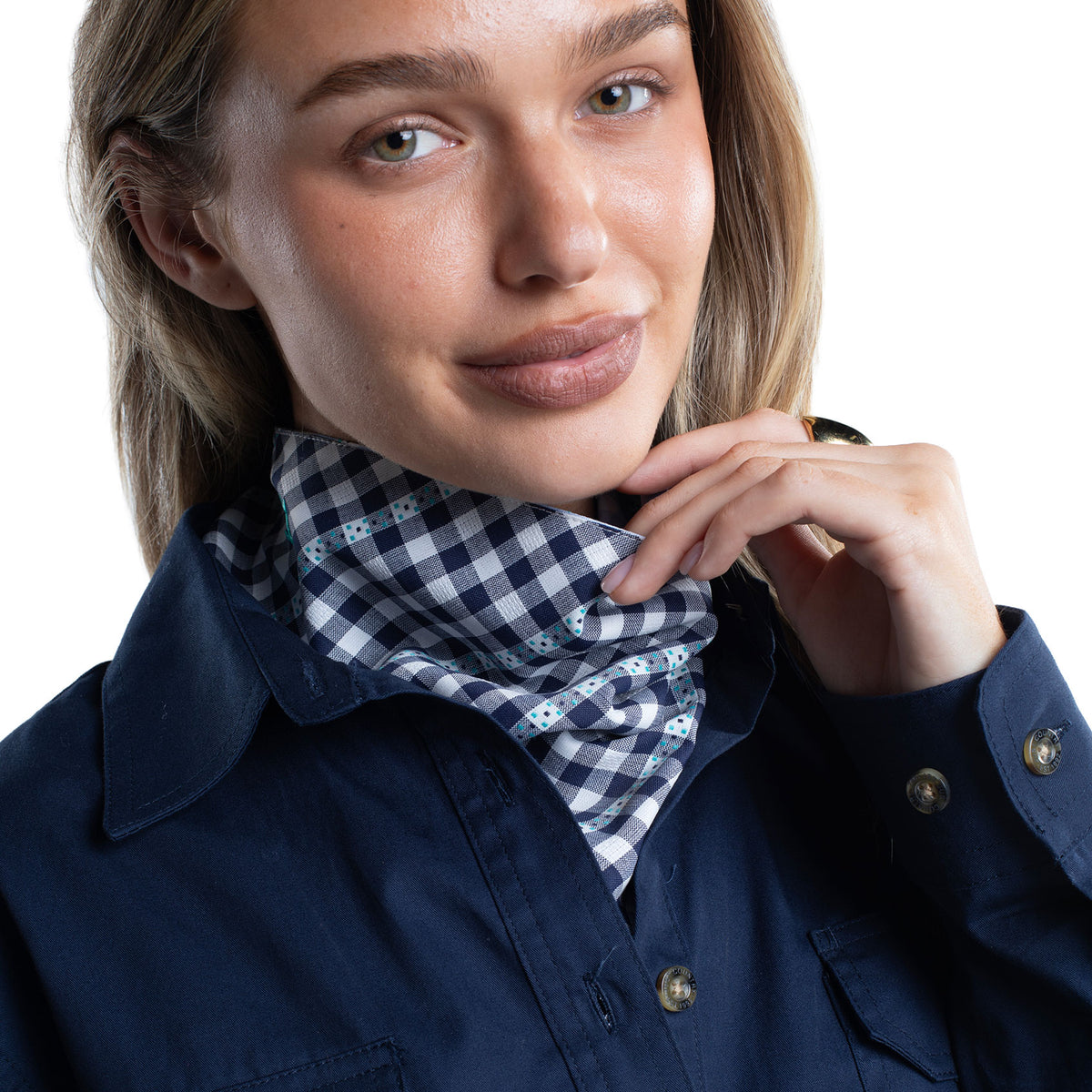Just Country Carlee Doubled Sided Scarf - Patriot Blue & White/ Vista Blue and White Check SCF2687