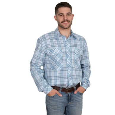 Just Country Men's Austin Full Button Workshirt - Light Blue Plaid