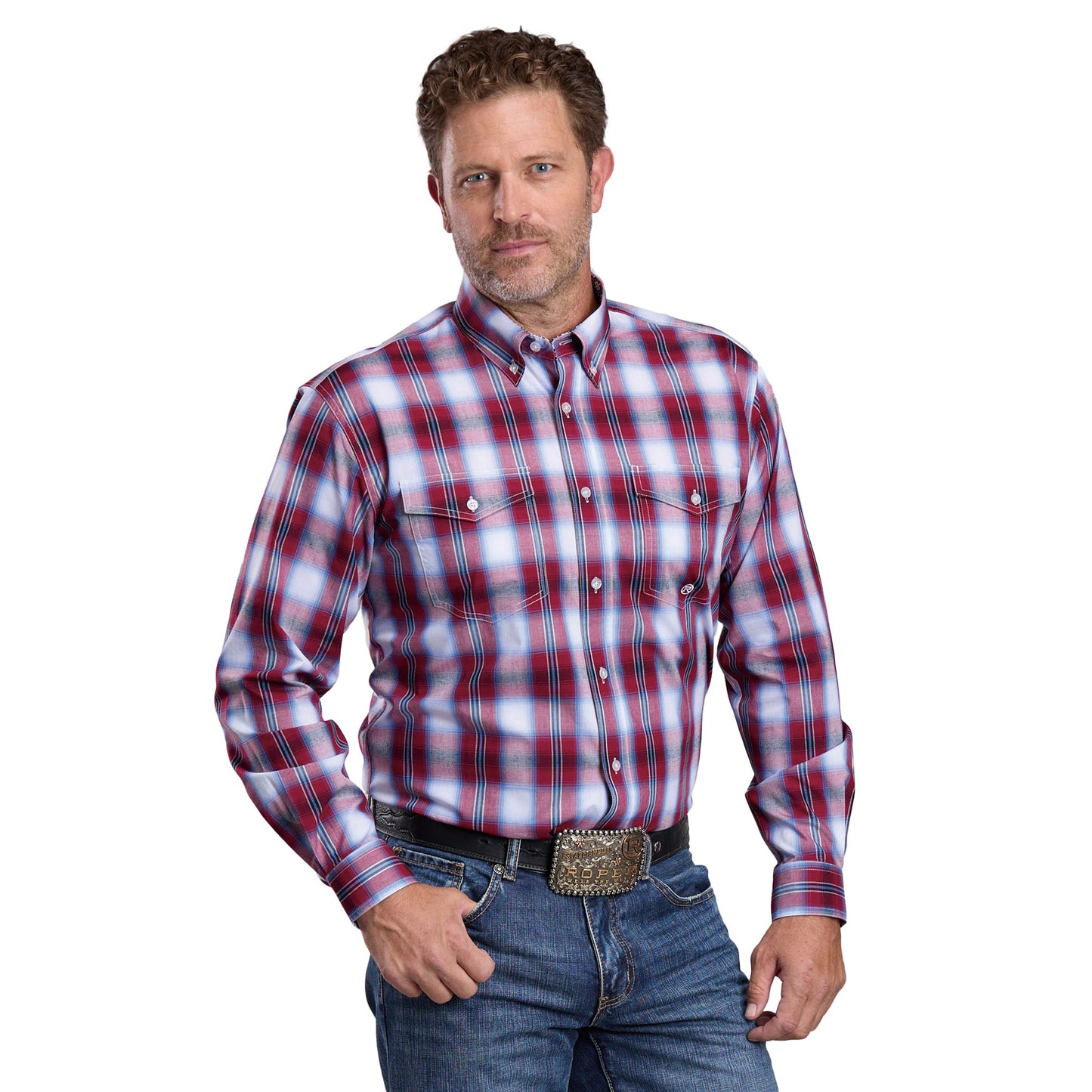 Roper Men's Amarillo Collection Long Sleeve Shirt Plaid Red 03-001-0378-4055