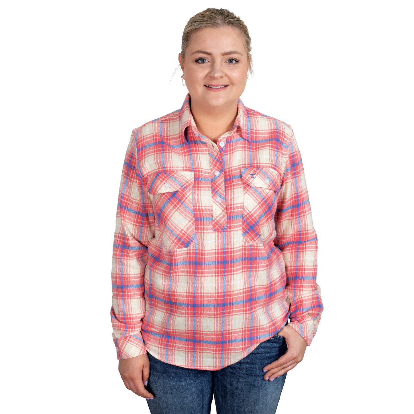 Just Country Womens Jahna Workshirt Flannel Salmon / Blue