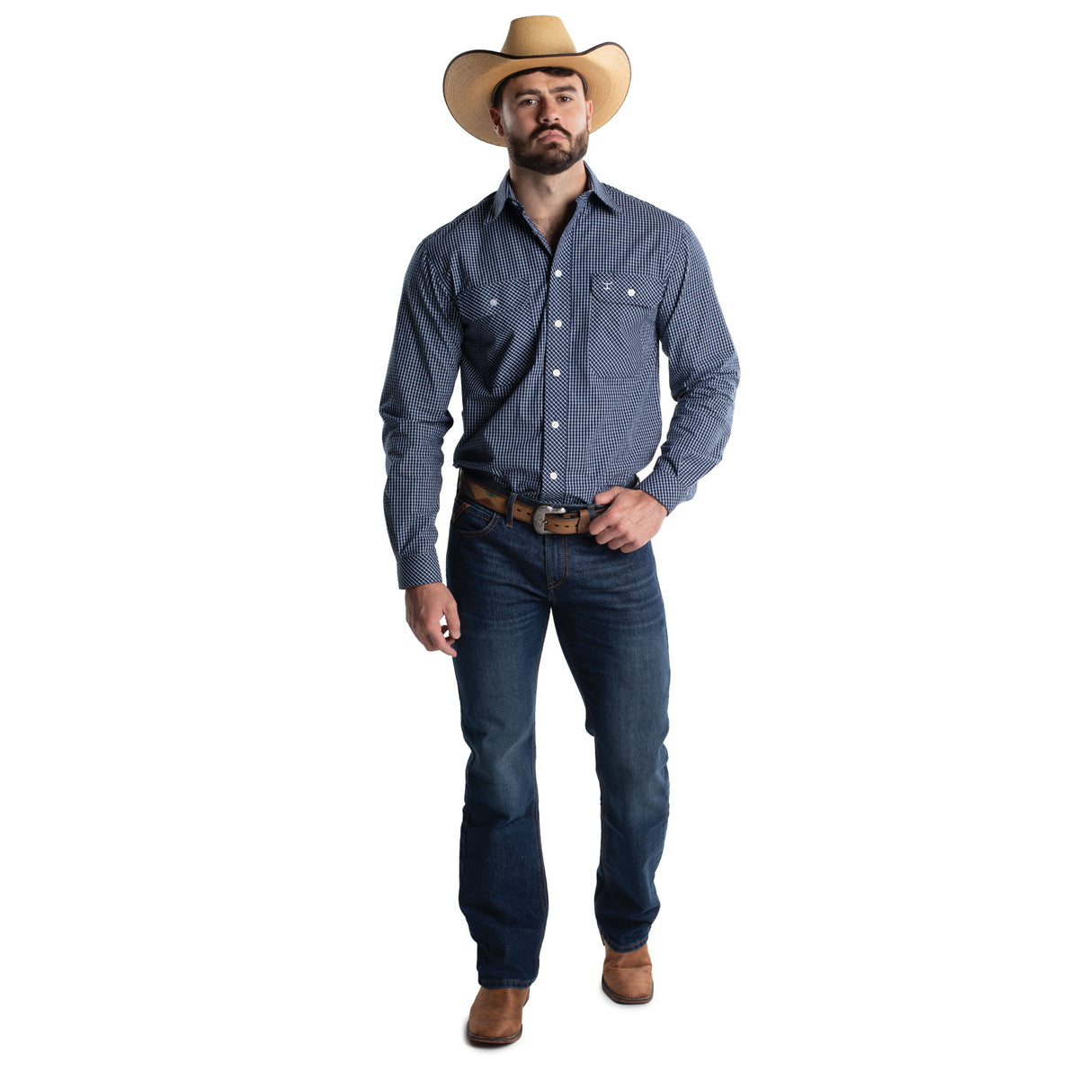 Just Country Men's Austin Full Button Workshirt -Patriot Blue & White Check MWLS2671