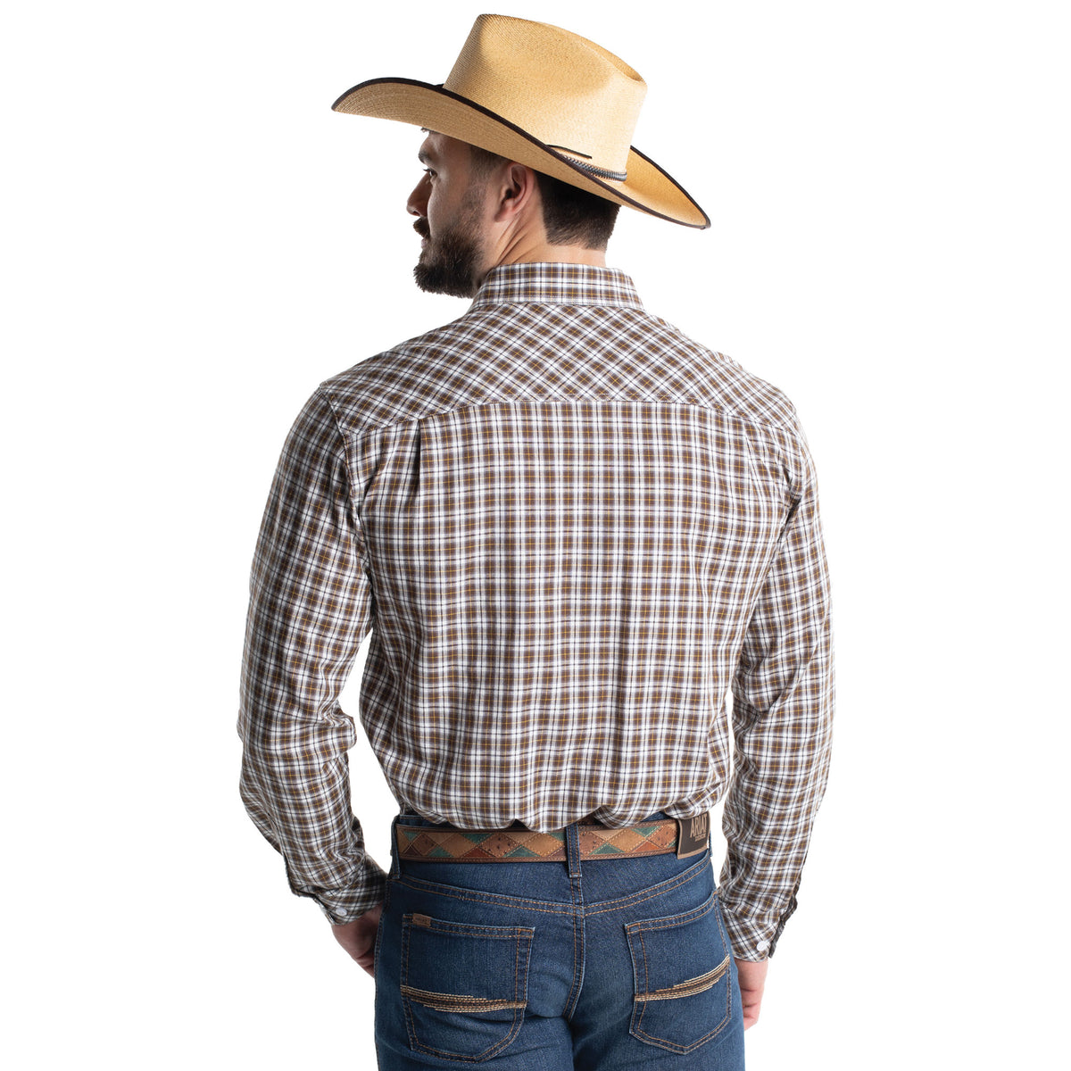 Just Country Men's Austin Full Button Workshirt -Coffee & White Check MWLS2672