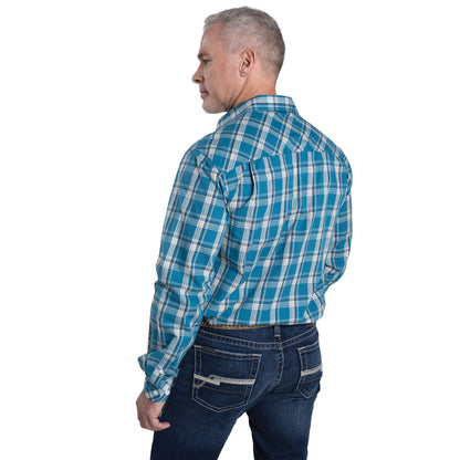 Just Country Men's Austin Full Button Long Sleeve Print Workshirt - Petrol Plaid