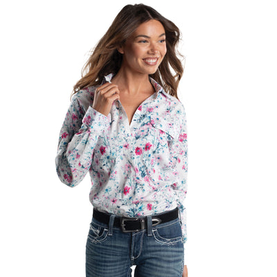 Just Country Women's Abbey Full Button Shirt  - White Asters WWLS2682