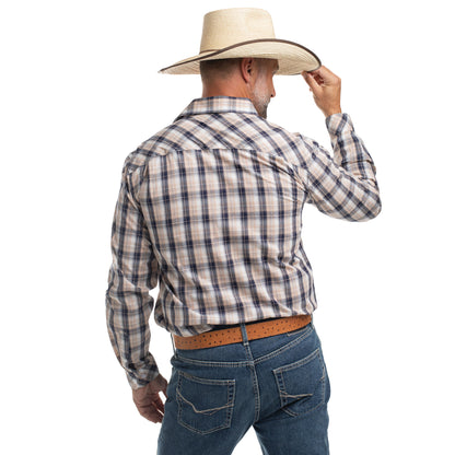 Just Country Men's Austin Full Button Workshirt - Tan, Navy & White Plaid