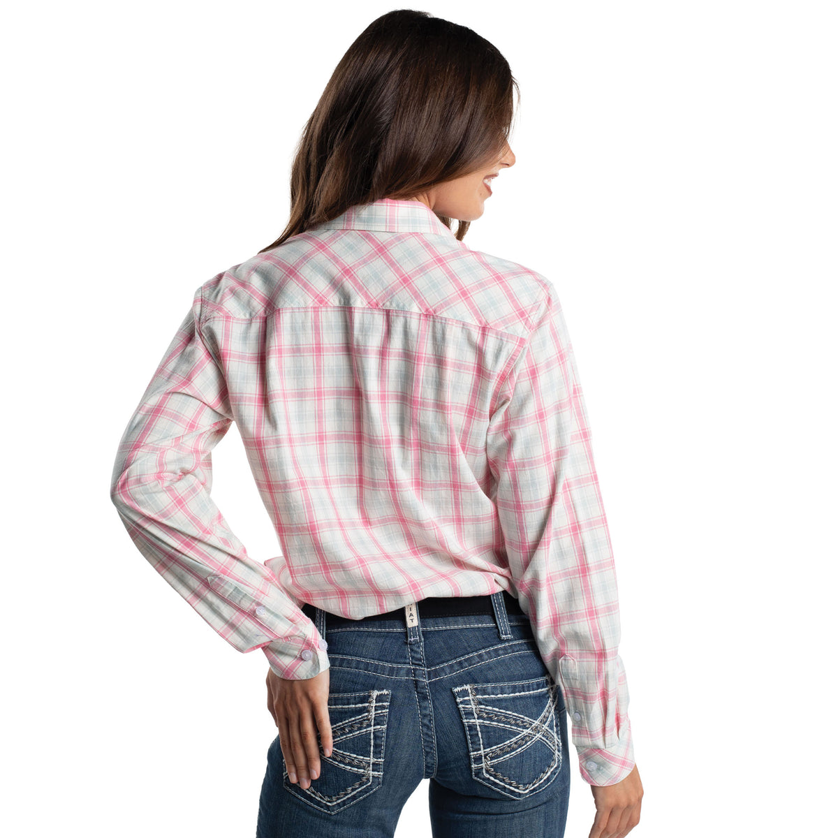 Just Country Women's Abbey Full Button Shirt  - Pink, Blue & White Plaid