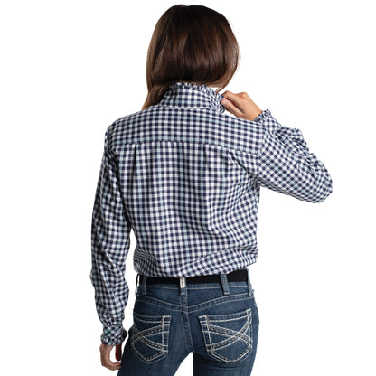 Just Country Women's Abbey Full Button Shirt  - Frills Patriot Blue & White Check WWLS2687