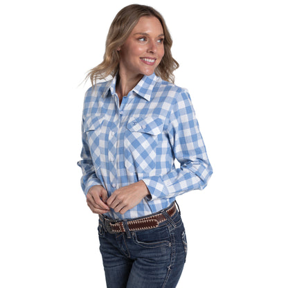 Just Country Women's Abbey Full Button Workshirt -Riveria Blue & White Large Check
