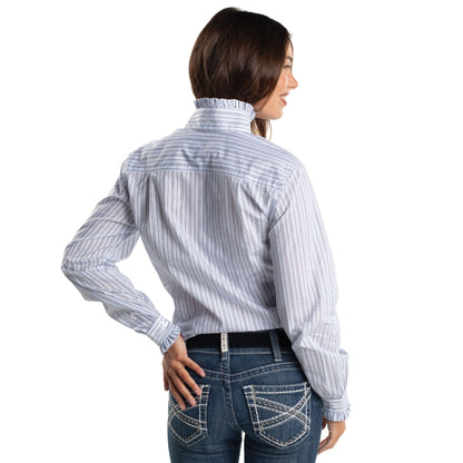 Just Country Women's Georgie Half Button Workshirt - Ice Blue Lurex Stripe WWLS2699