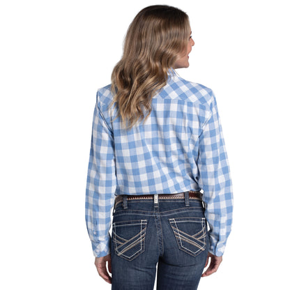 Just Country Women's Abbey Full Button Workshirt -Riveria Blue & White Large Check