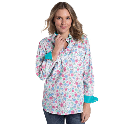 Just Country Women's Georgie Half Button Workshirt - Confetti Floral /Turquoise