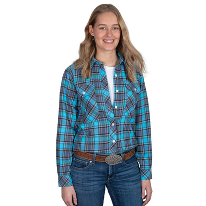 Just Country Women's Brooke Flannel Long Sleeve Shirt - Sky Blue/ Grey/Chocolate