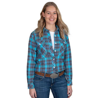 Just Country Women's Brooke Flannel Long Sleeve Shirt - Sky Blue/ Grey/Chocolate