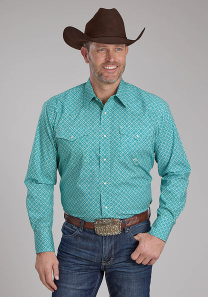 Roper Mens Amarillo Collection Long Sleeve Shirt Print Blue 03-001-0225-1100