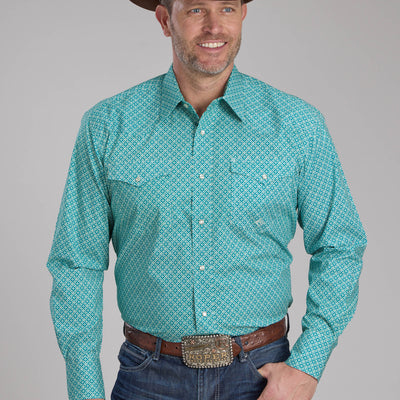Roper Mens Amarillo Collection Long Sleeve Shirt Print Blue 03-001-0225-1100