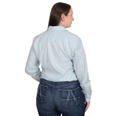 Just Country Women's Abbey Full Button Workshirt - Dusty Turquoise Small Check WWLS2357